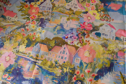 Painted Village – Colorful Cottage Garden Cotton Fabric | 2.2 yards