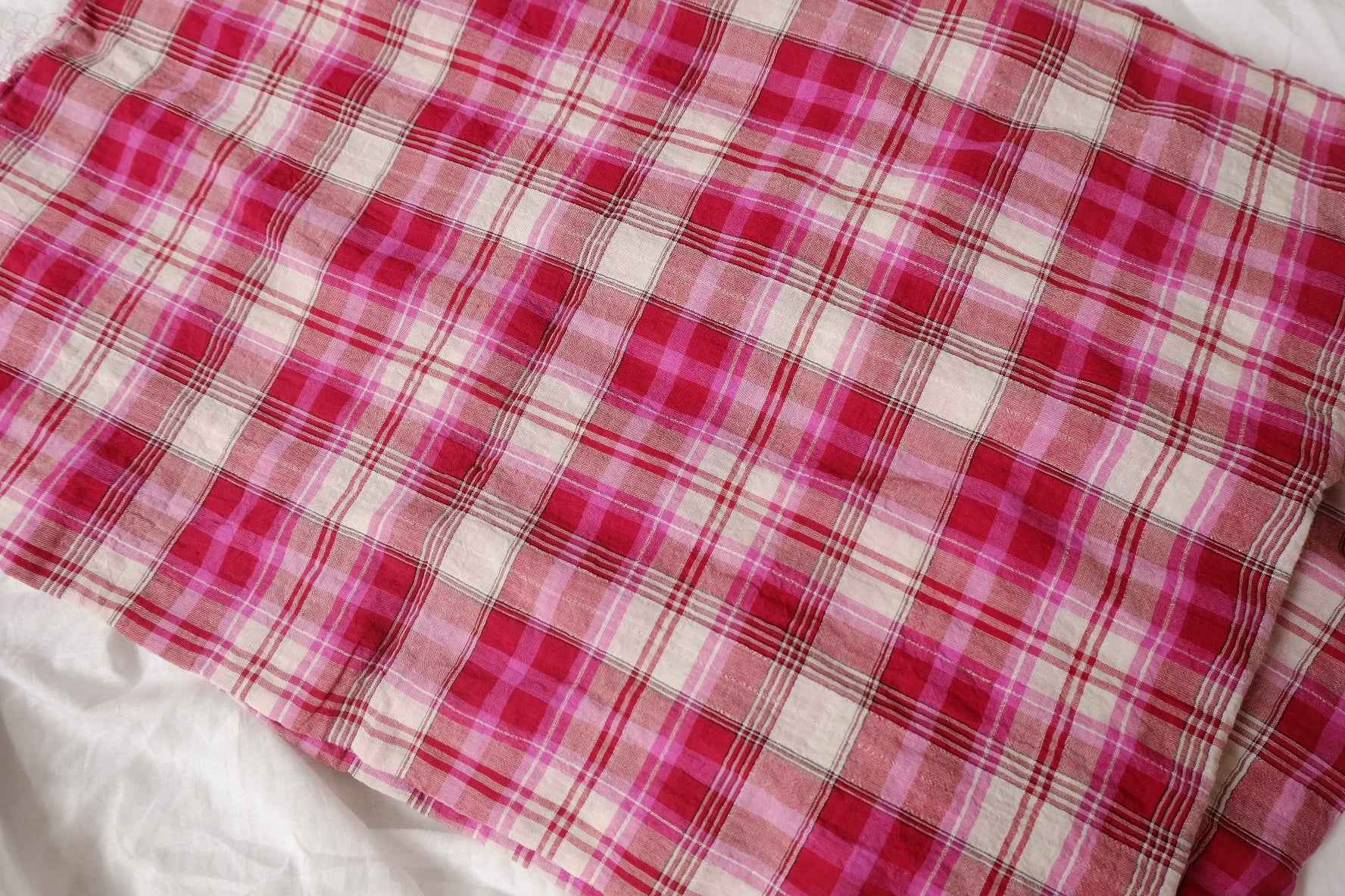 Strawberry Jam Pink Plaid Cotton Fabric, Soft Crisp Shirting Weight, 2.19 Yards