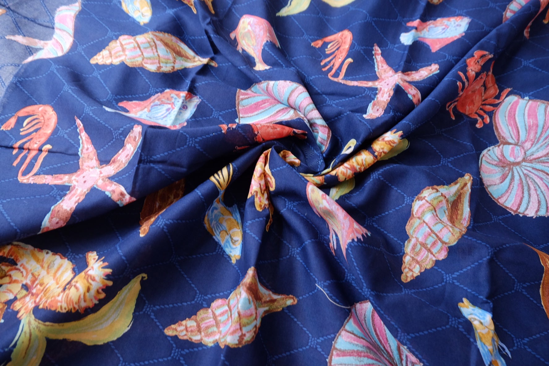 Ocean Shell & Seahorse Silky Cotton Lawn — 2.19 yd