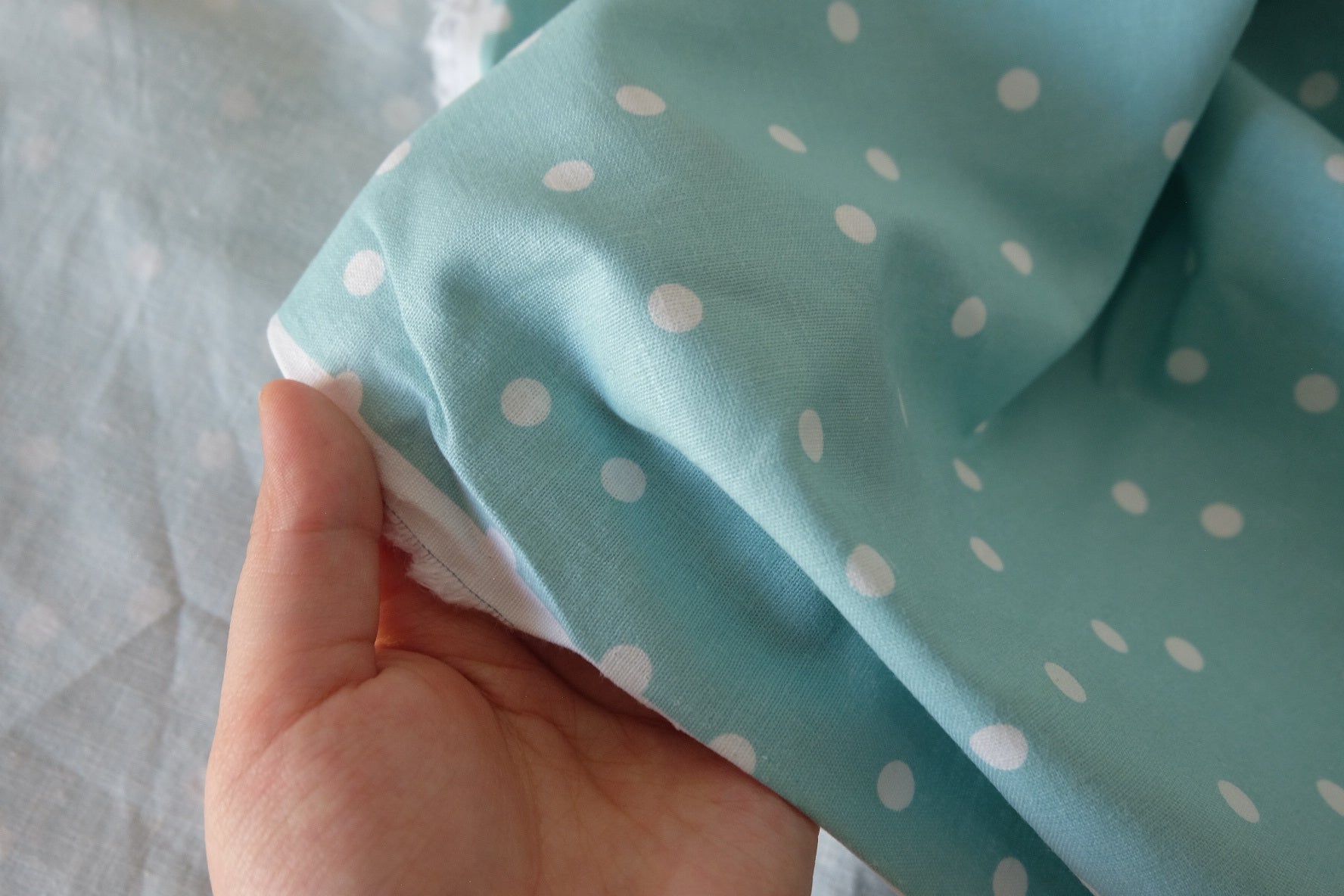 Aqua Blue Polka Dot Pure Linen Fabric – 2.2 yd