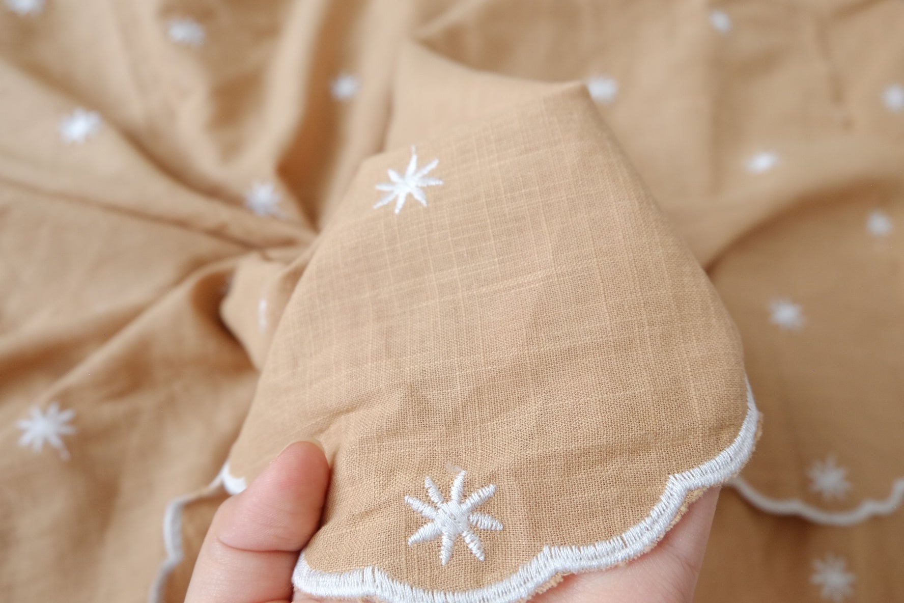 Embroidered Slub Cotton Linen Fabric 2.2 Yards