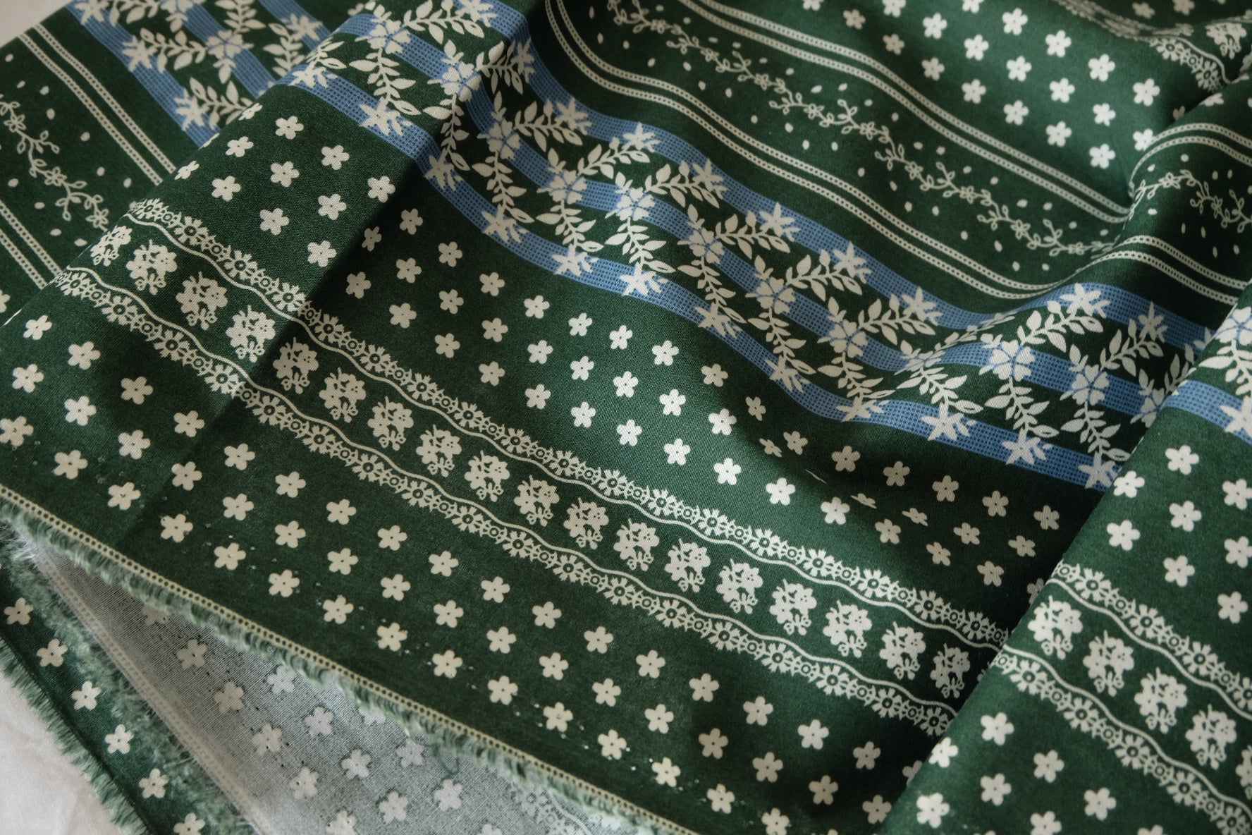 Forest Green Floral Border Cotton Lawn Fabric – 2.2 / 3.3 yd