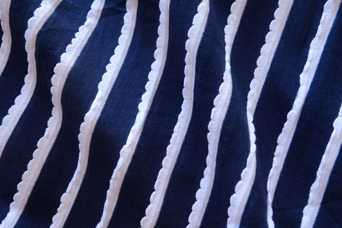 Midnight Navy Textured Stripe Cotton Knit Fabric – 2.19 yd