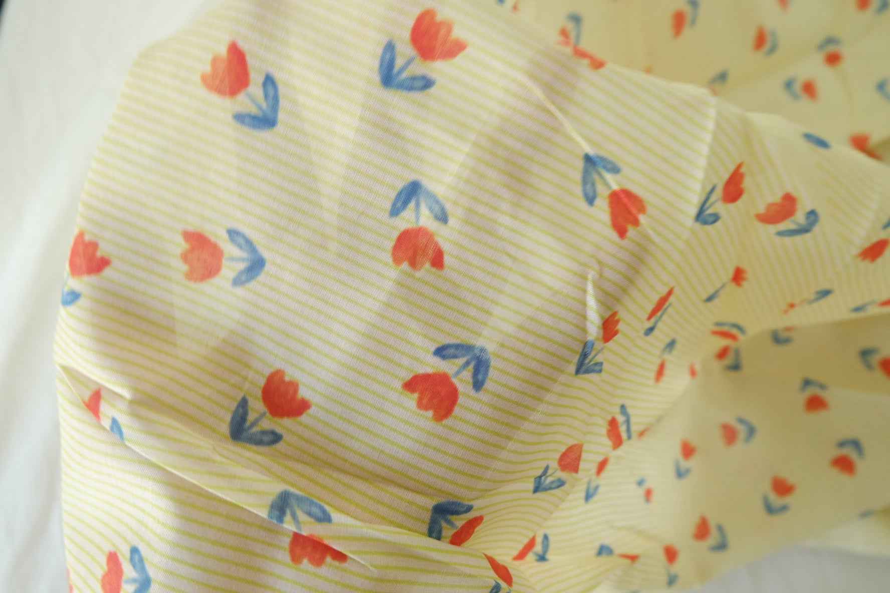Yellow Stripe Floral Cotton Voile Fabric – 3.3 yd