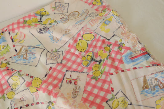 Rayon Chiffon Print Fabric – Italian Lemon & Postcard Patchwork -3.3 yds