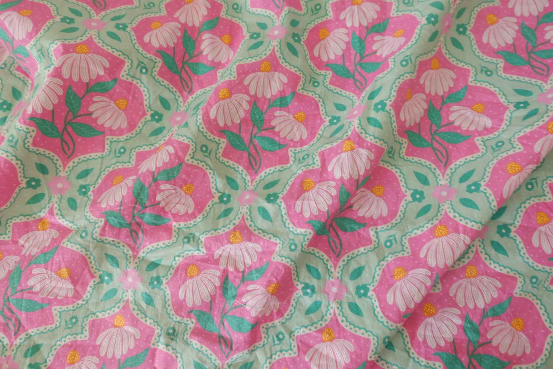 Pink Daisy Cotton Poplin Fabric – 3.3 yd