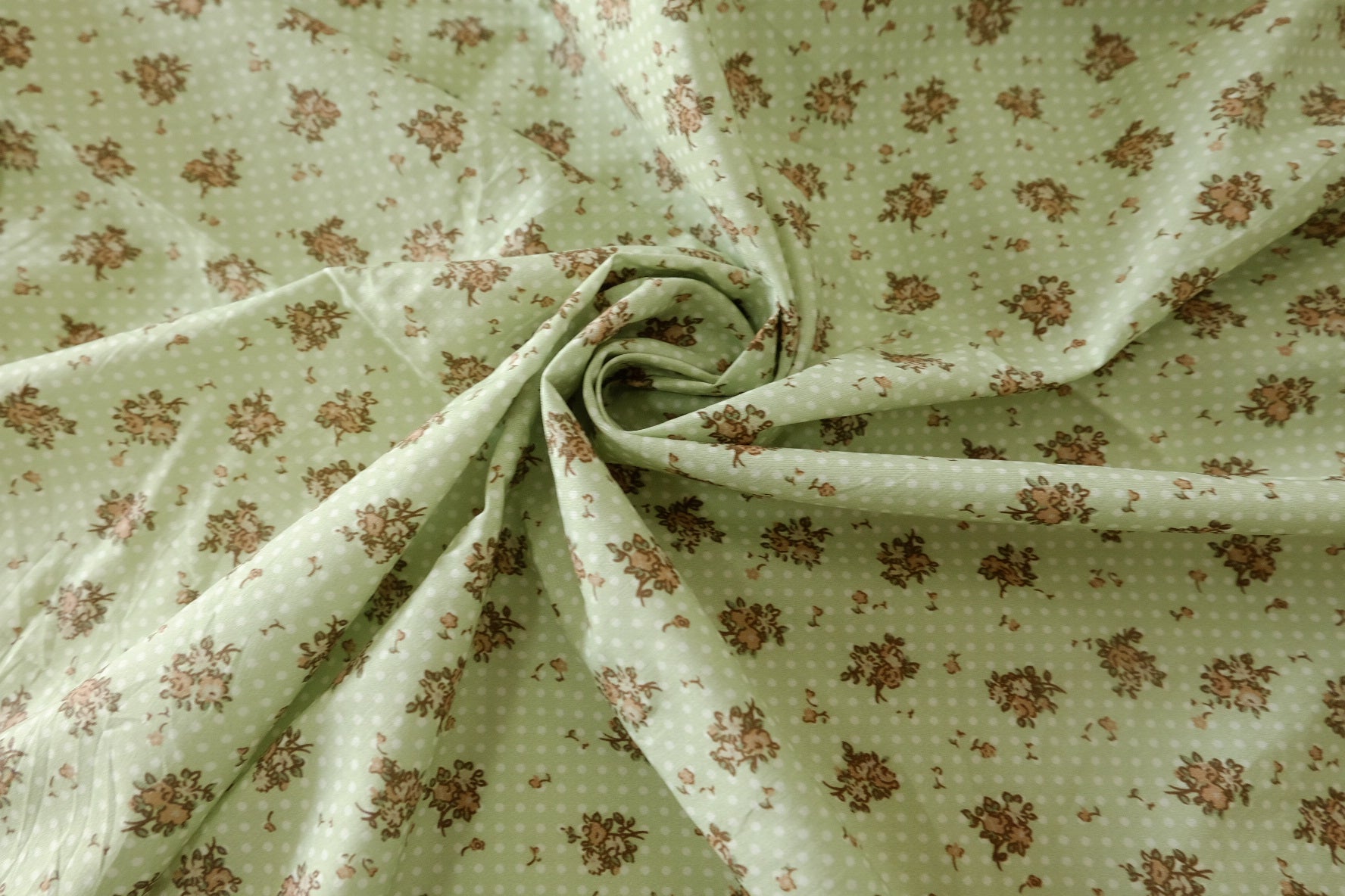 Sage Green Vintage Bouquet Print Cotton Lawn Fabric – 3.28 yd Piece