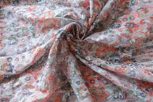 Soft Paisley Floral Jacquard Cotton Fabric - 2 yd