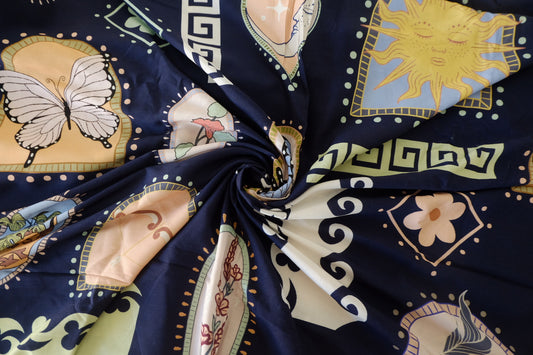 Navy Celestial Butterfly Rayon Challis Fabric – 3.3 yd