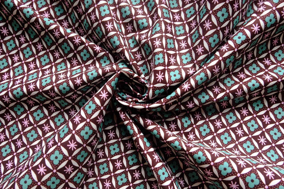 Retro Tile Floral Cotton Poplin — 2.2 yd