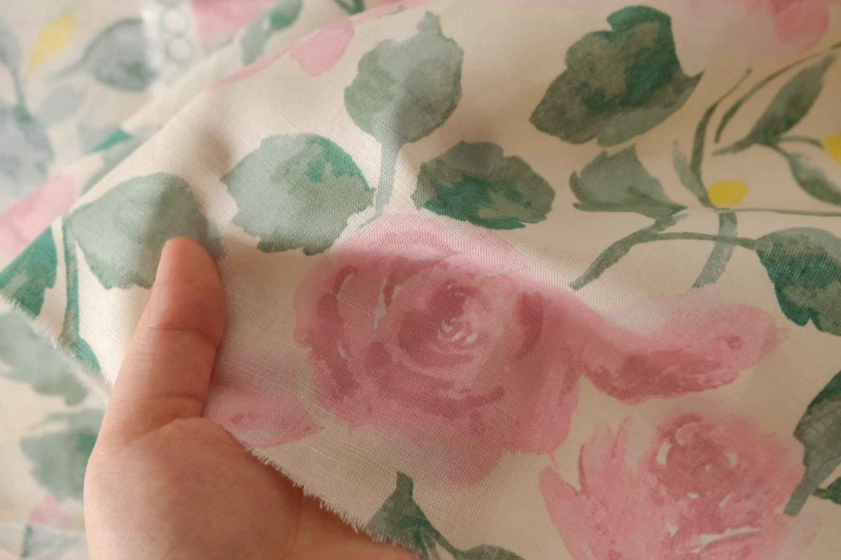 Watercolor Rose Linen Cotton — 2.19 yd