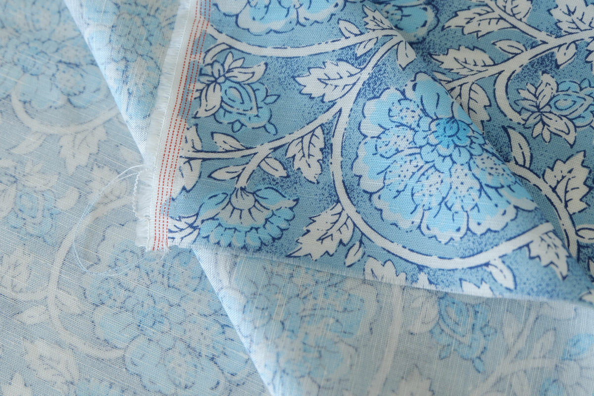Indigo Blue Vintage Floral Linen Cotton Blend – 2.73 yd
