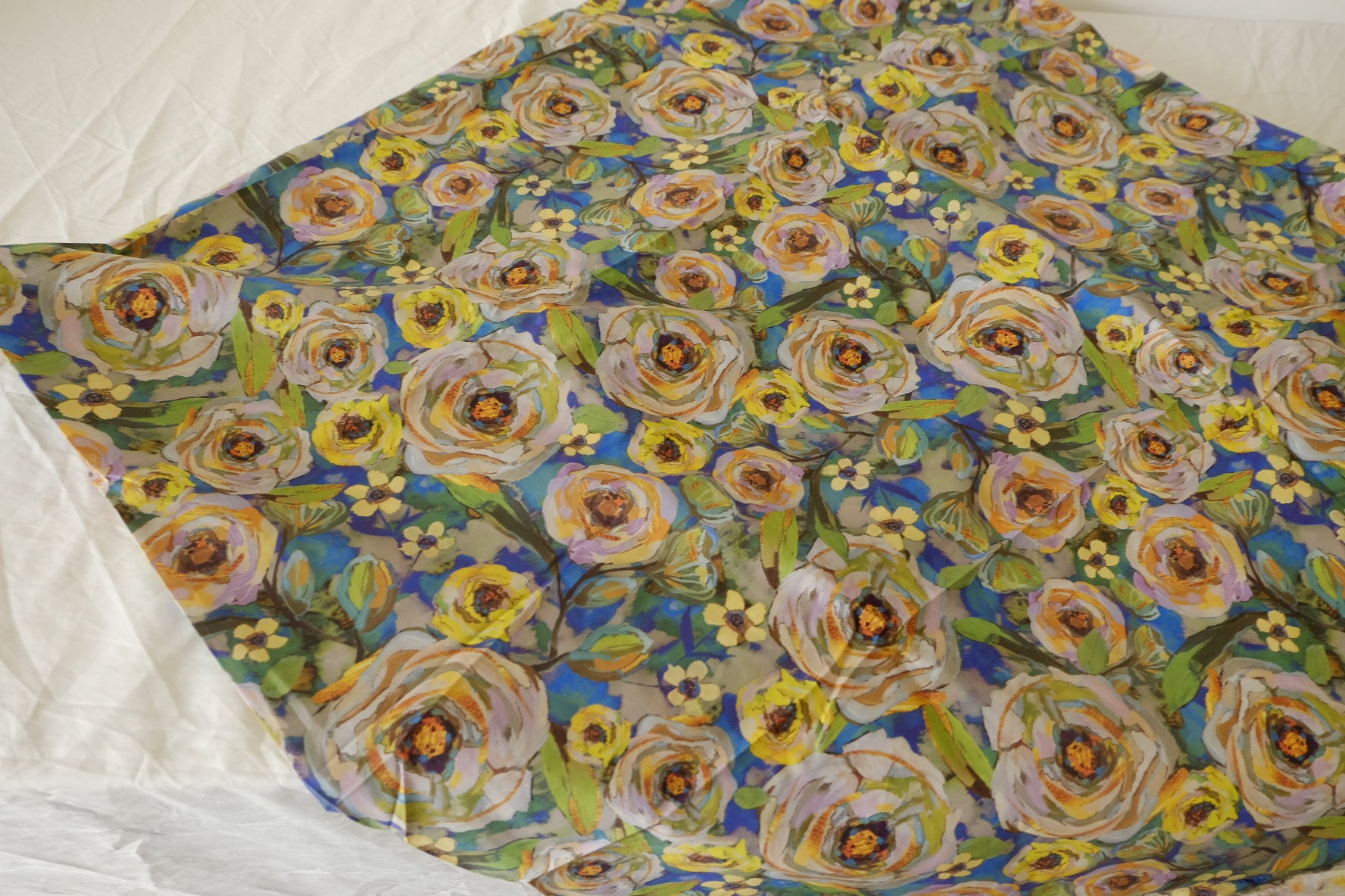Painterly Summer Garden Floral Cotton Lawn Fabric – 2.73 yd Piece