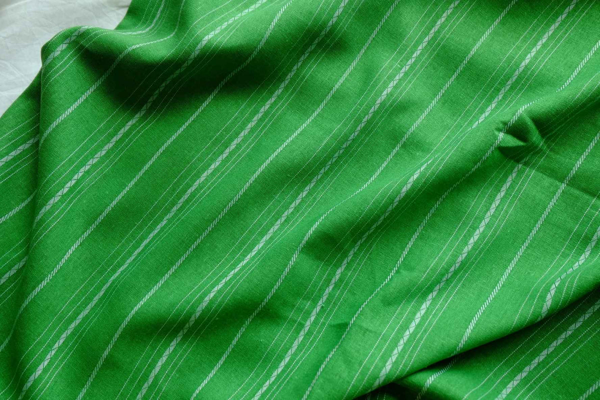 Bright Green Striped Linen Cotton Blend — 2.2 yd