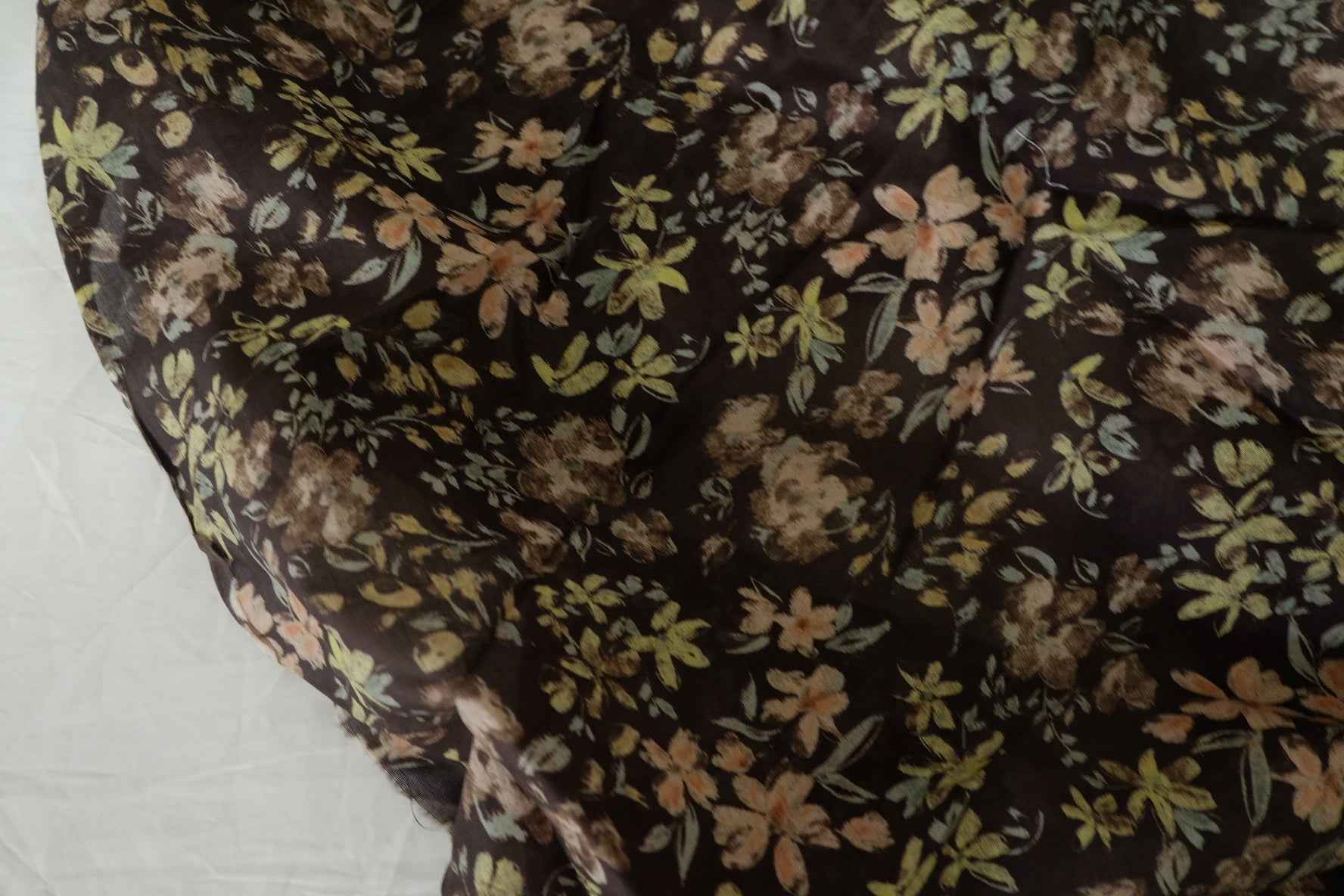 Dark Painterly Floral 100s Cotton Lawn Fabric - 2.2 yd