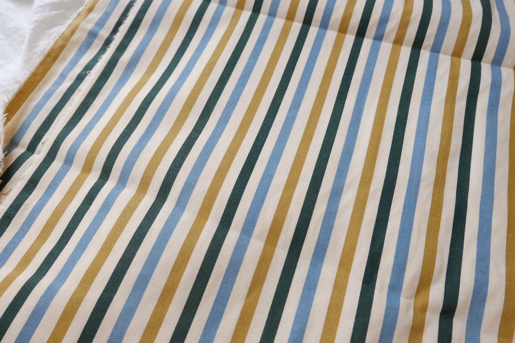 Mustard Blue Utility Stripe Cotton Linen Canvas — 1.64 yd