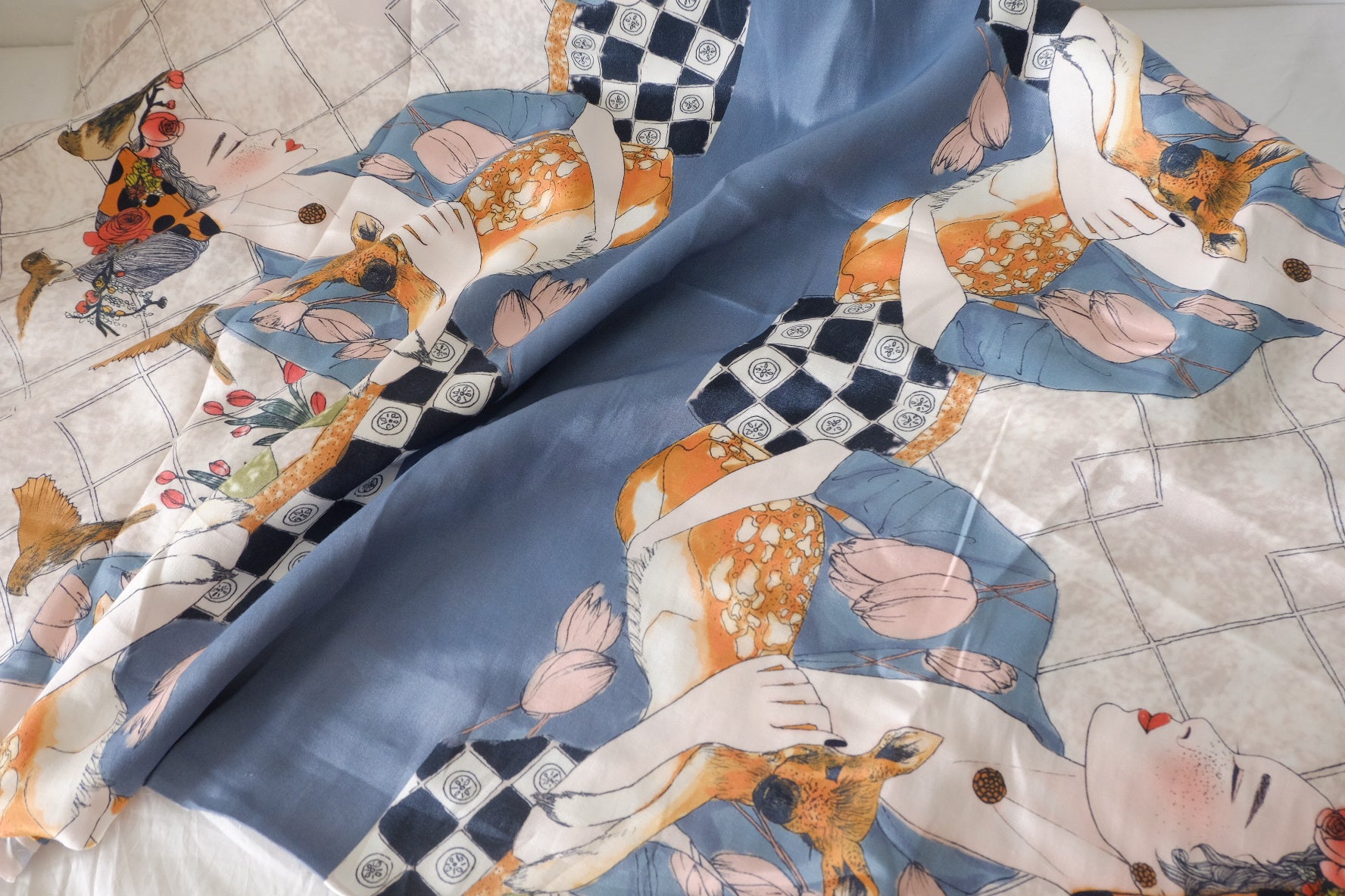 Frida & Deer Silk Cotton Satin Placement Fabric – 2 or 3 Panels