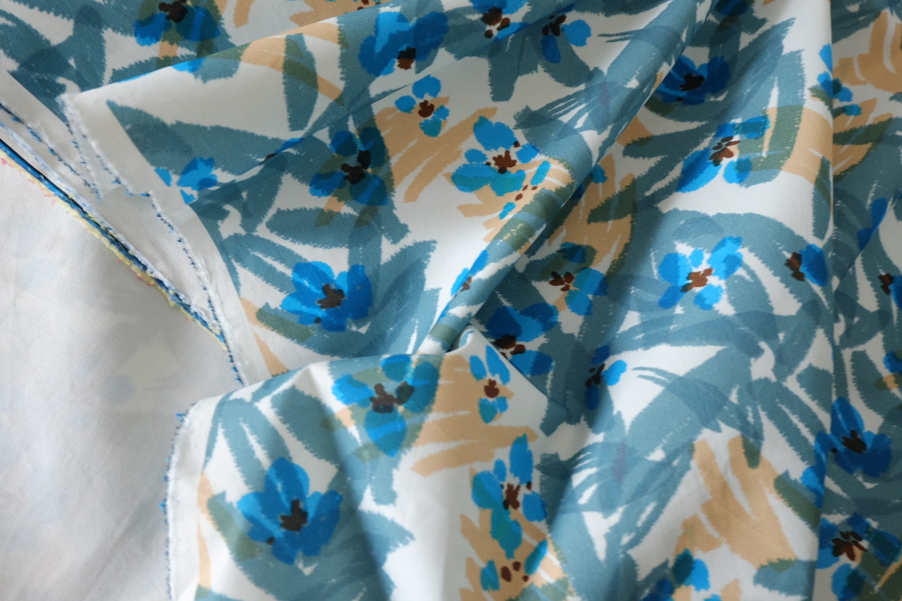 Brushed Blue Floral Cotton Twill Fabric – 2.19 yd