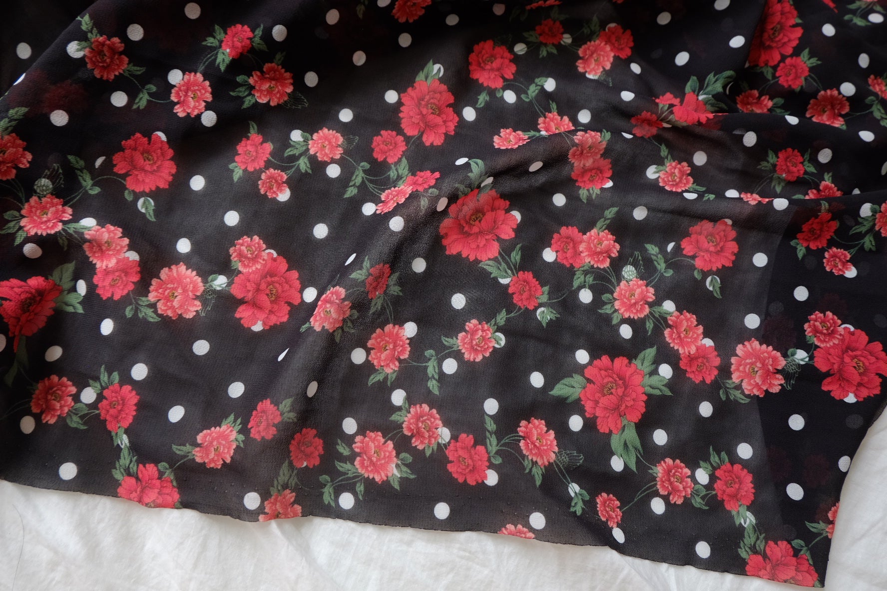 Red Floral Polka Dot Sheer Chiffon — 2.73 yd