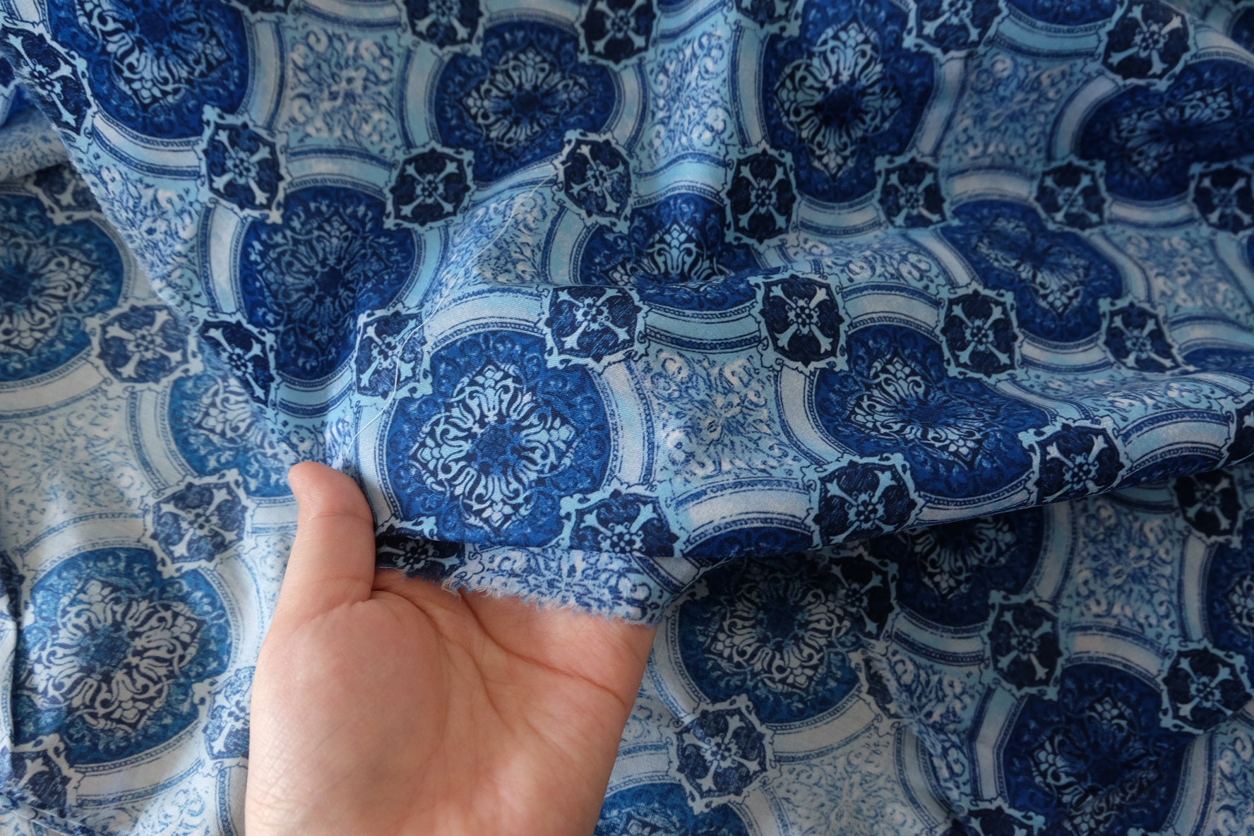 Blue Tile 60s Lightweight Cotton Poplin Fabric - 2.2 yd