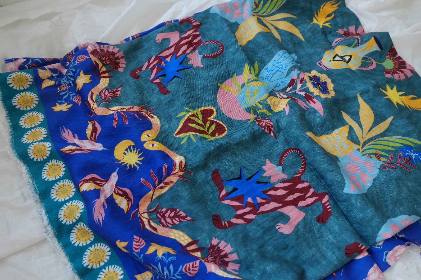 Klein Blue Animal Garden Lyocell Linen Blend Fabric - 2.2yd