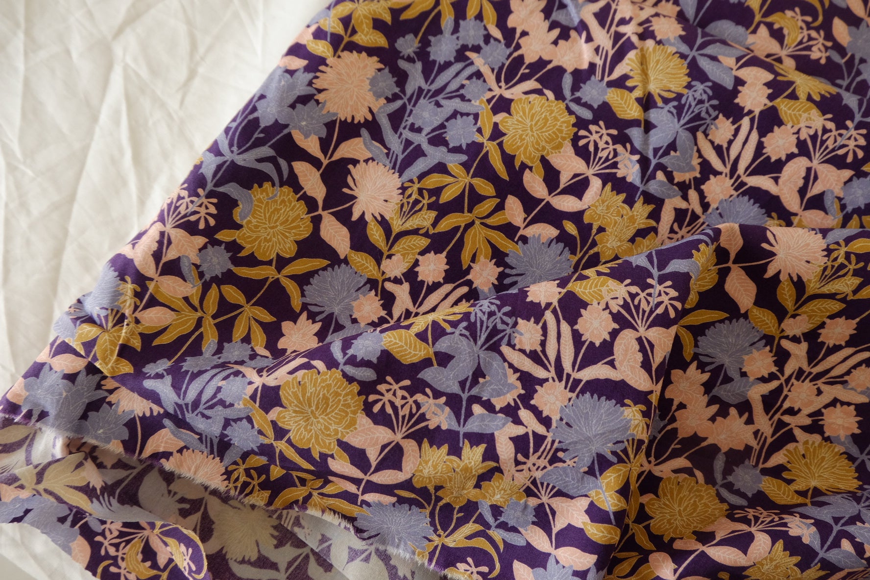 Plum Botanical Garden Print Cotton Poplin Fabric – 2.19 yd Piece