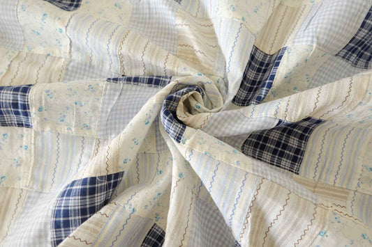 Hand-Pieced Blue Patchwork Cotton Textile – 2.19 yd Piece
