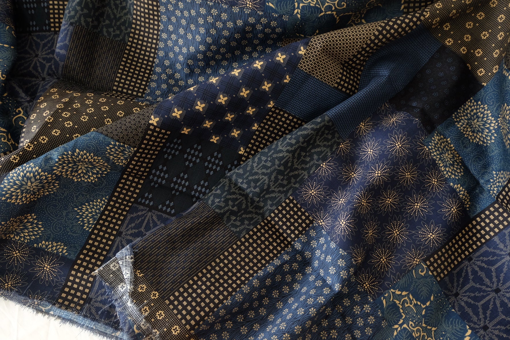 Indigo Patchwork Slub Cotton Linen Blend — 1.64 yd