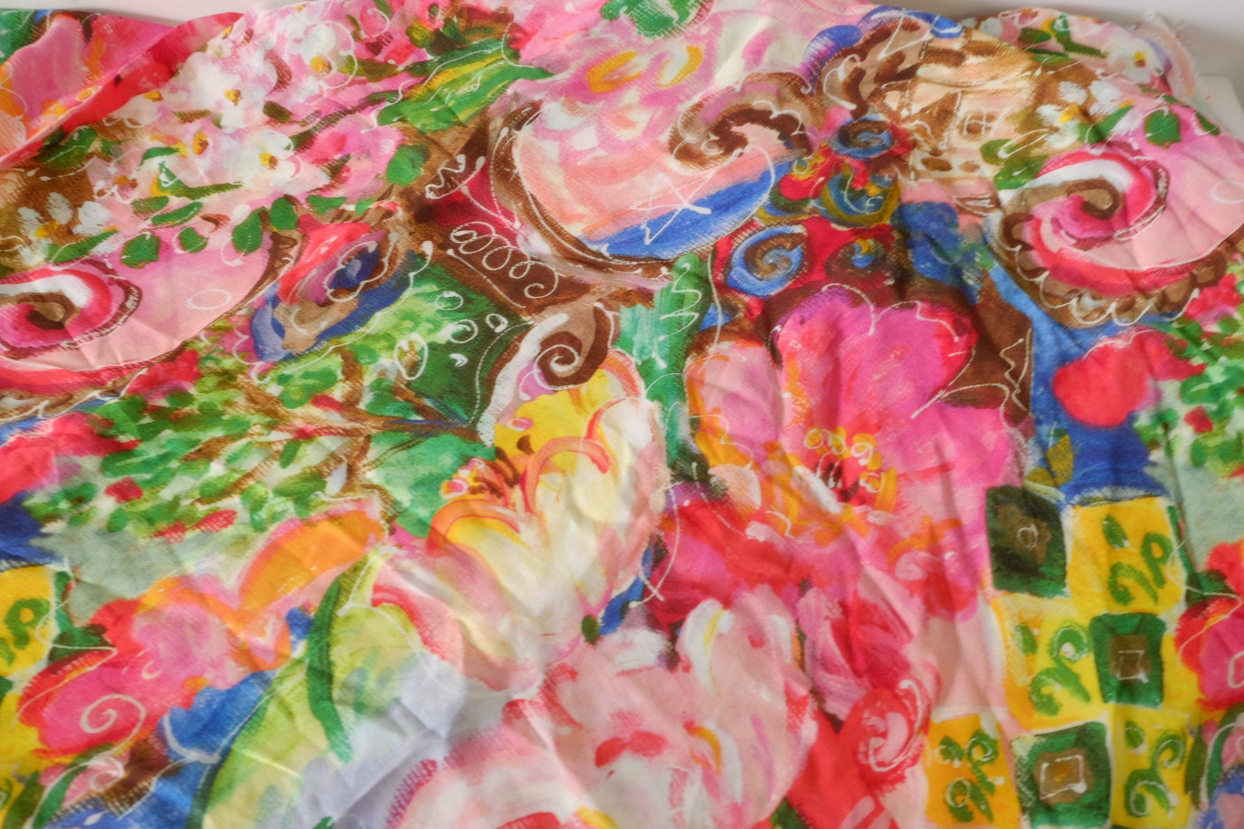 Colorful Abstract Floral Rayon Georgette Fabric – 3.3 yd
