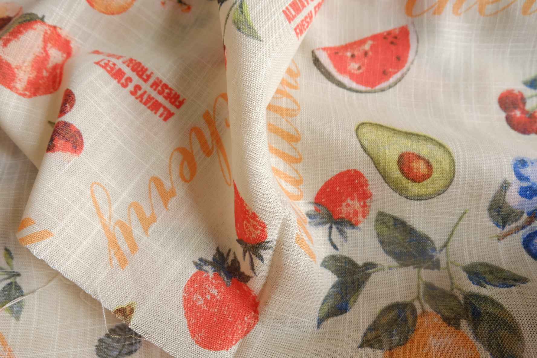Retro Fruit Label Linen-Look Cotton-Poly Fabric - 1.64 yd
