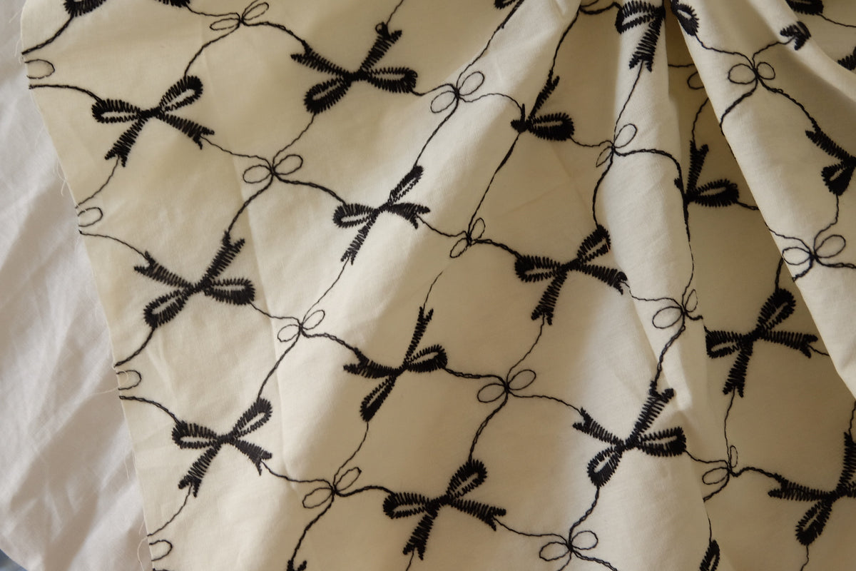 Black Bow Embroidered Cotton – 2.2 yd