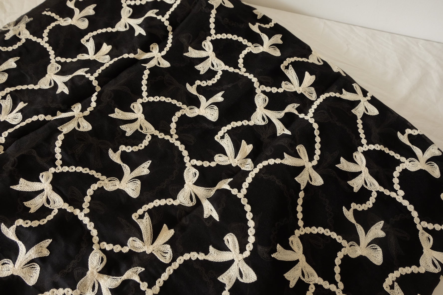 Black Bow Embroidered Mesh Fabric - 1.5 yd