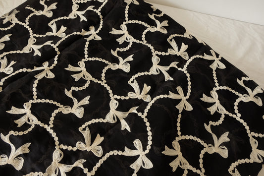 Black Bow Embroidered Mesh Fabric - 1.5 yd