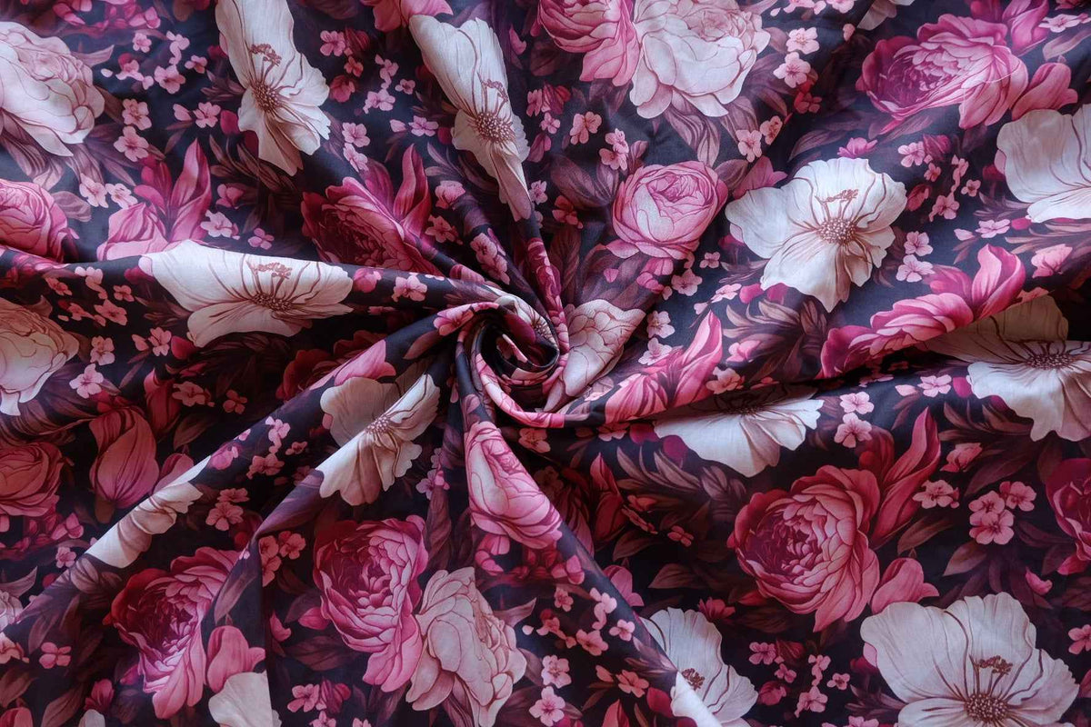 Midnight Rose Garden Cotton Lawn Fabric – 3.06 yd