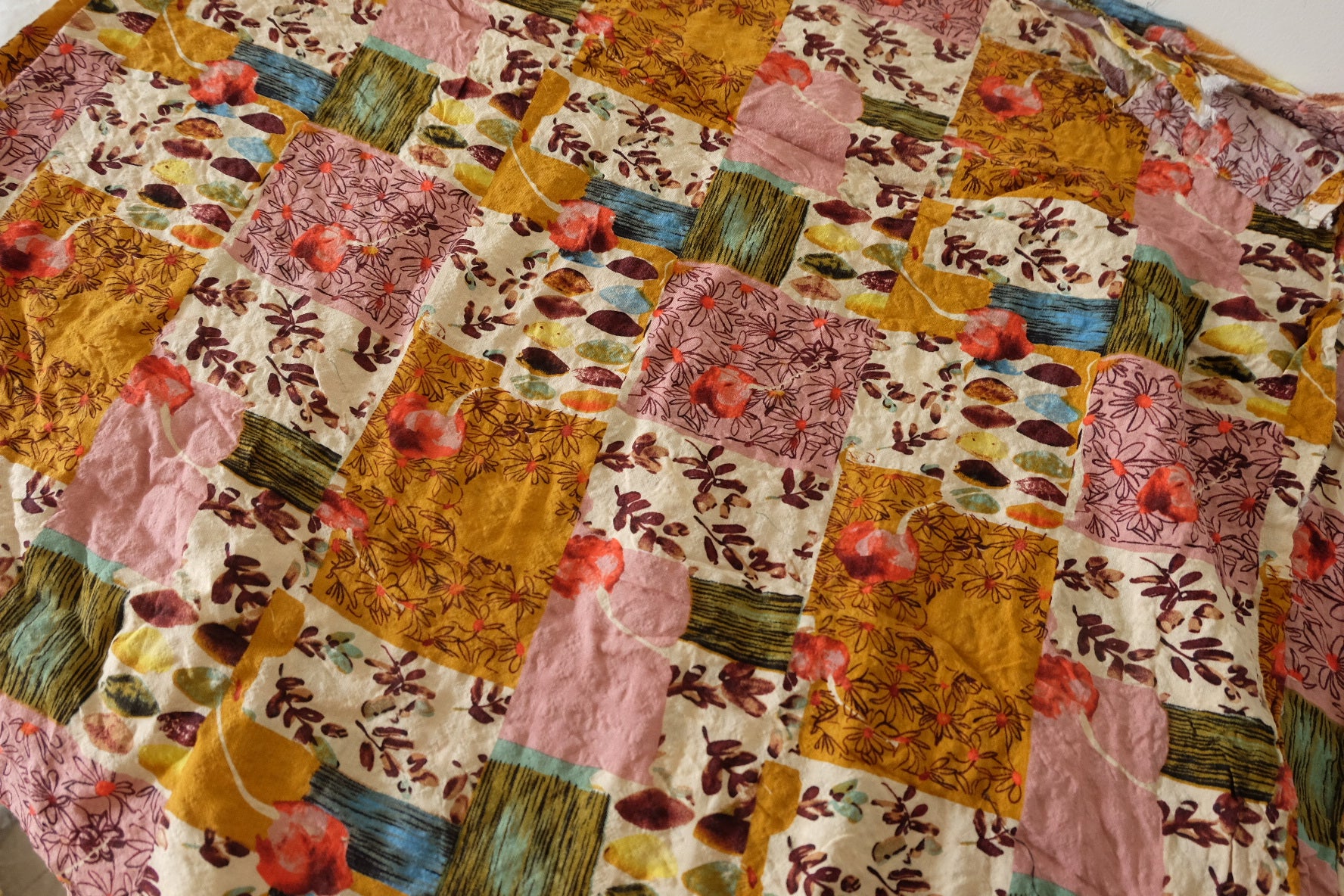 Washed Patchwork Floral Linen Cotton Fabric - 2.6 yd