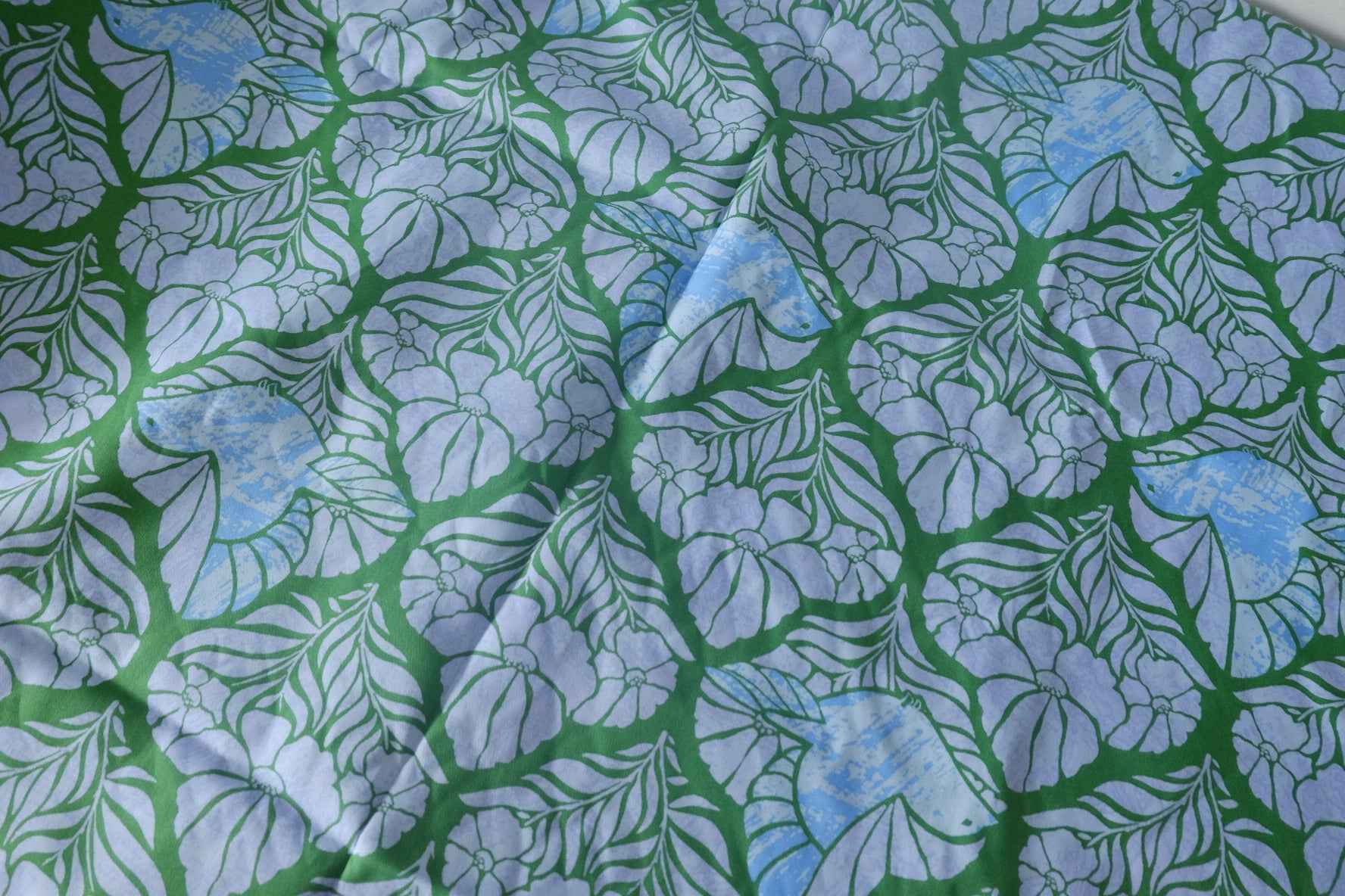 Blue Green Botanical Cotton Poplin Fabric – 3.3 Yards