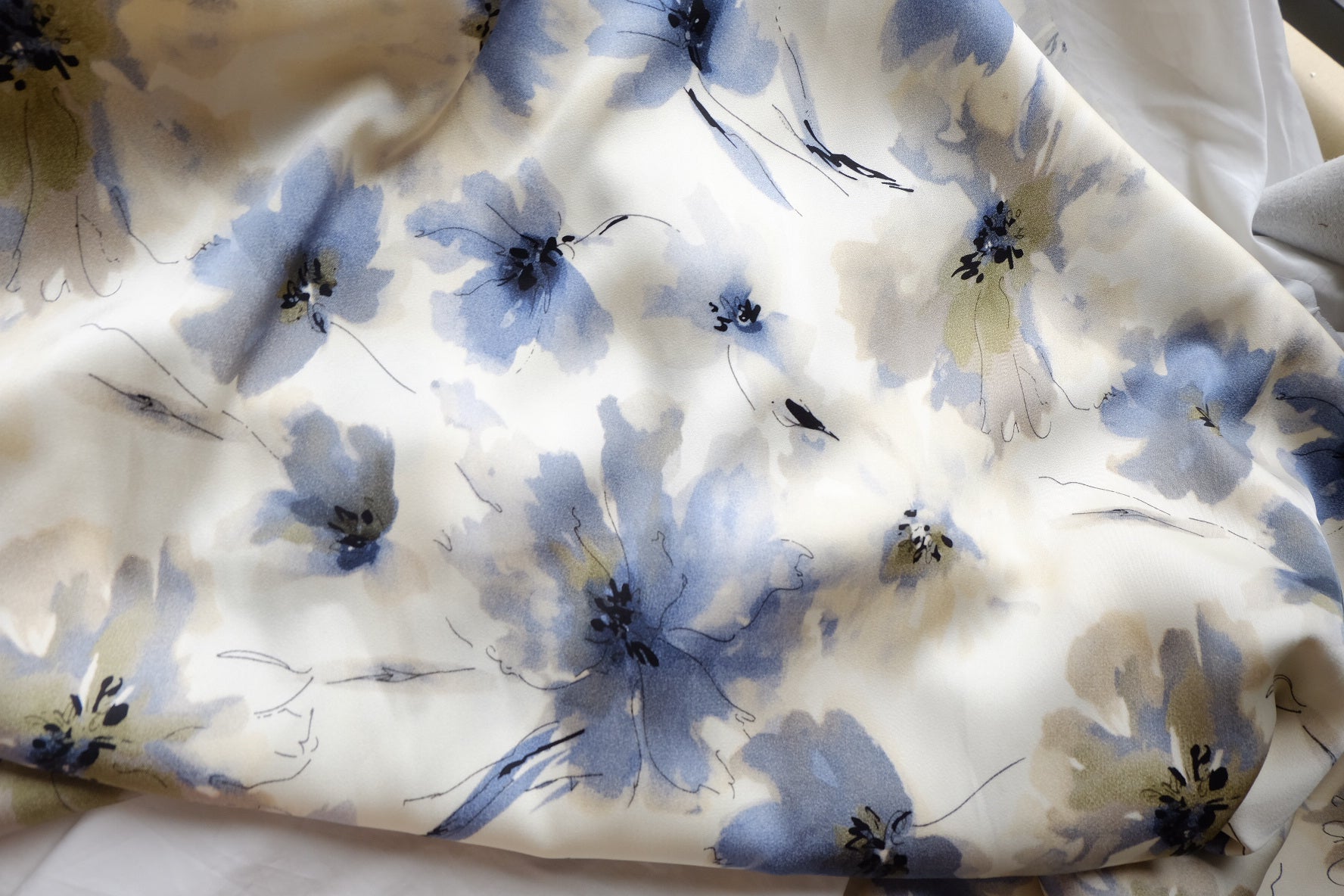 Blue Watercolor Floral Satin – 3.3 yd