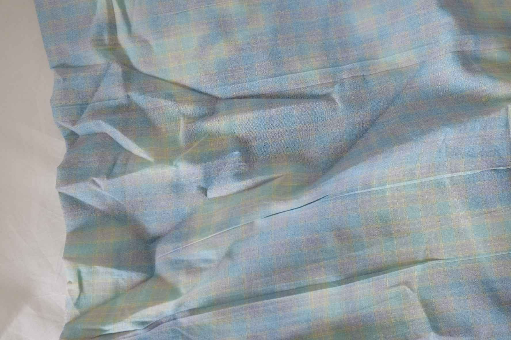 Vintage Washed Blue Plaid Cotton Fabric – 3.1 yd