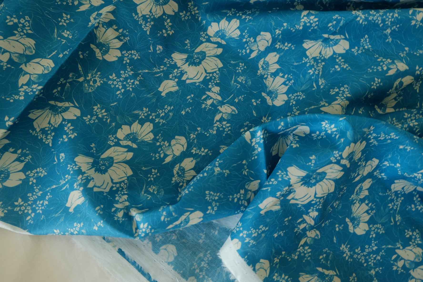 Blue Botanical Floral Cotton Lawn Fabric – 2.8 yd