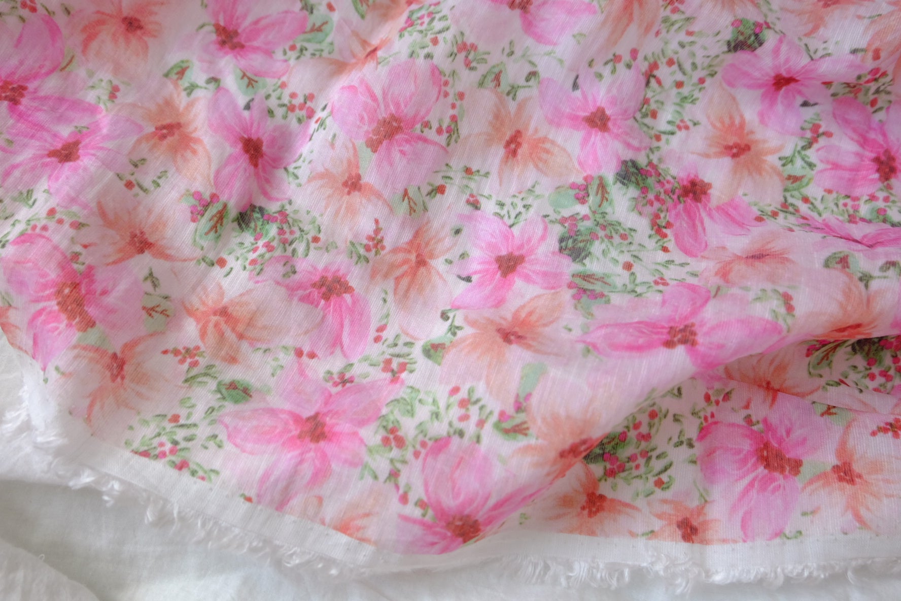 Watercolor Pink Floral Tencel-Linen Dress Fabric - 3.28 yd