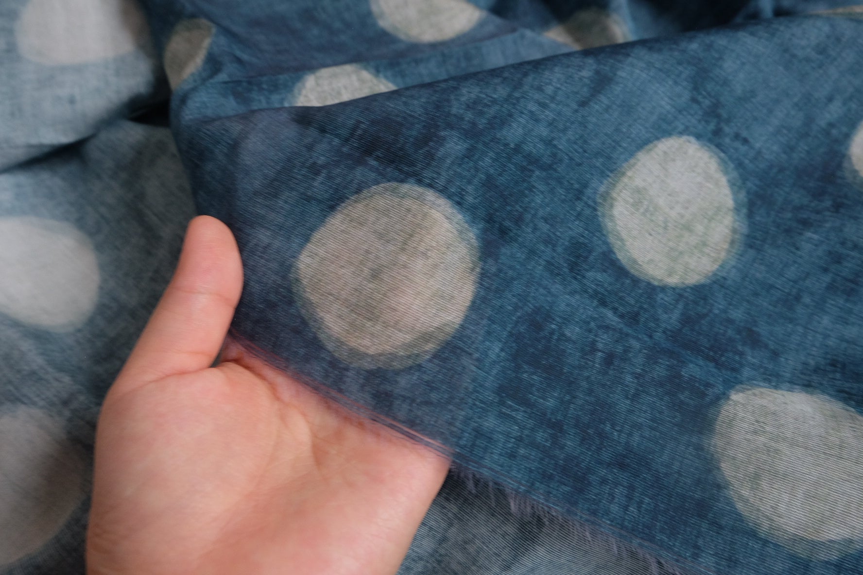 Washed Blue Dot Rayon-Linen Blend Fabric - 3.28 yd