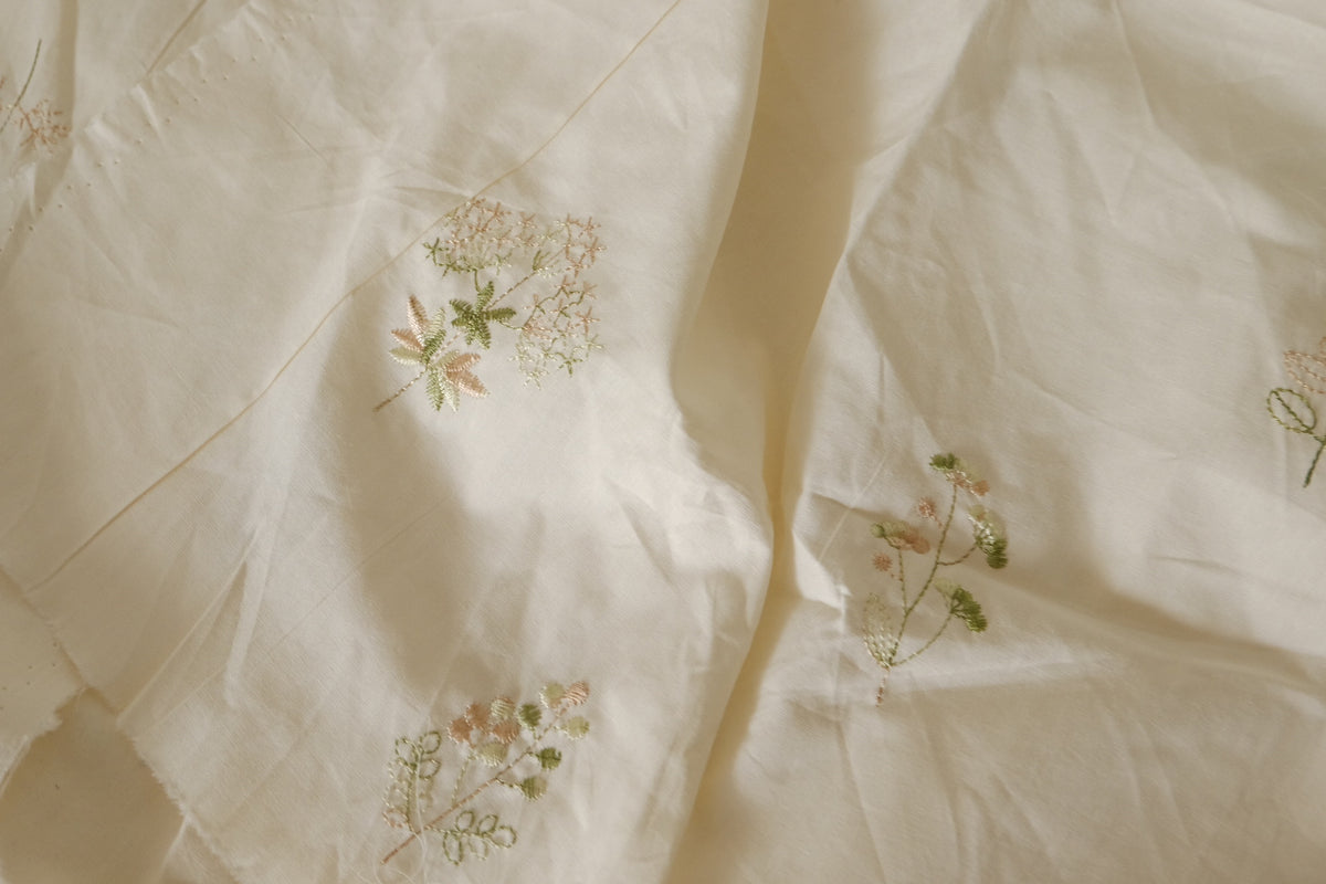 Washed Cotton Poplin with Tiny Floral Embroidery – 3.3 yd