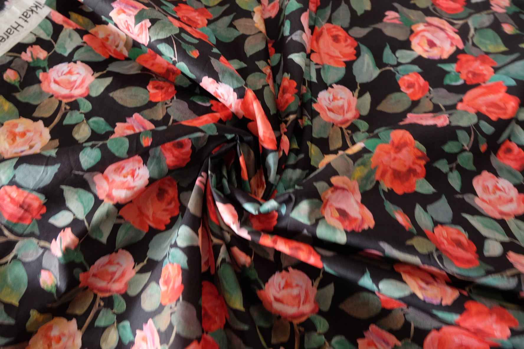 Black Rose Garden Cotton Lawn Fabric – 1.1 yd