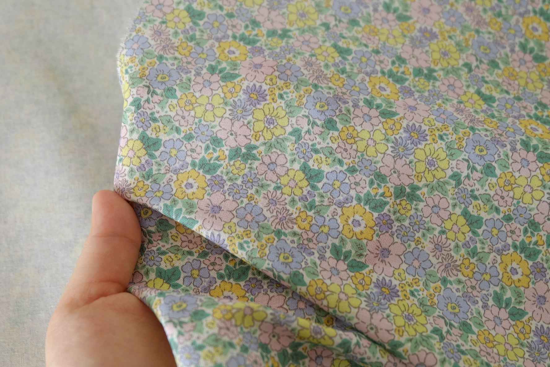 Pastel Mini Floral Cotton Linen Blend Fabric – 2.2 yd