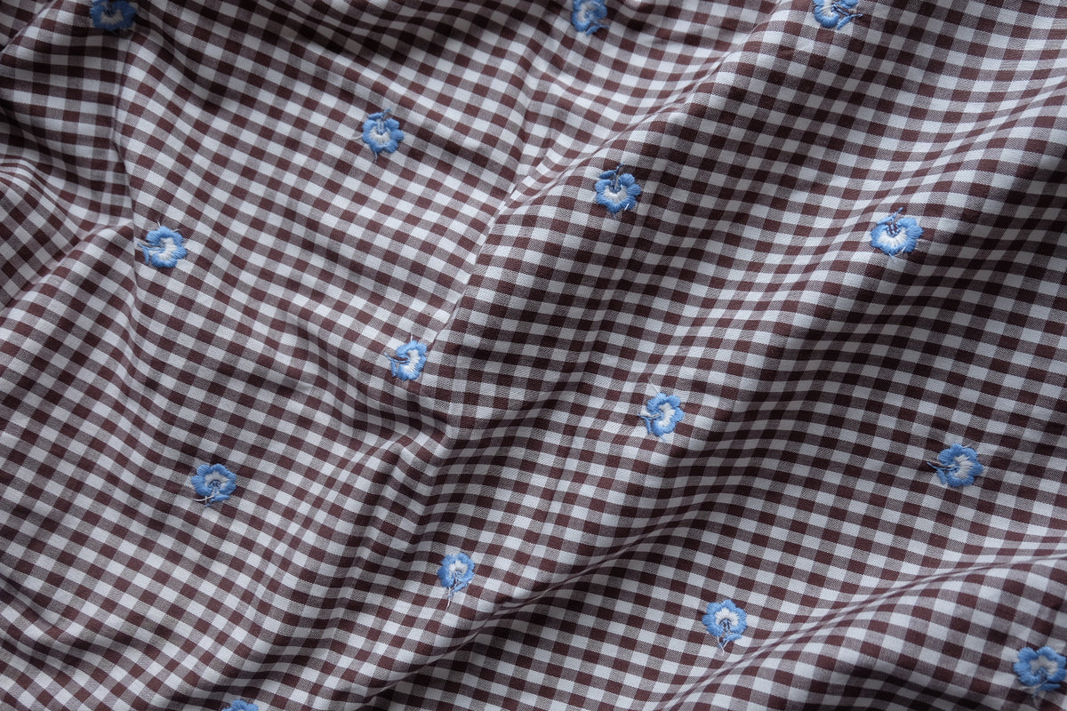 Brown Gingham Embroidered Cotton – 2.2 yd