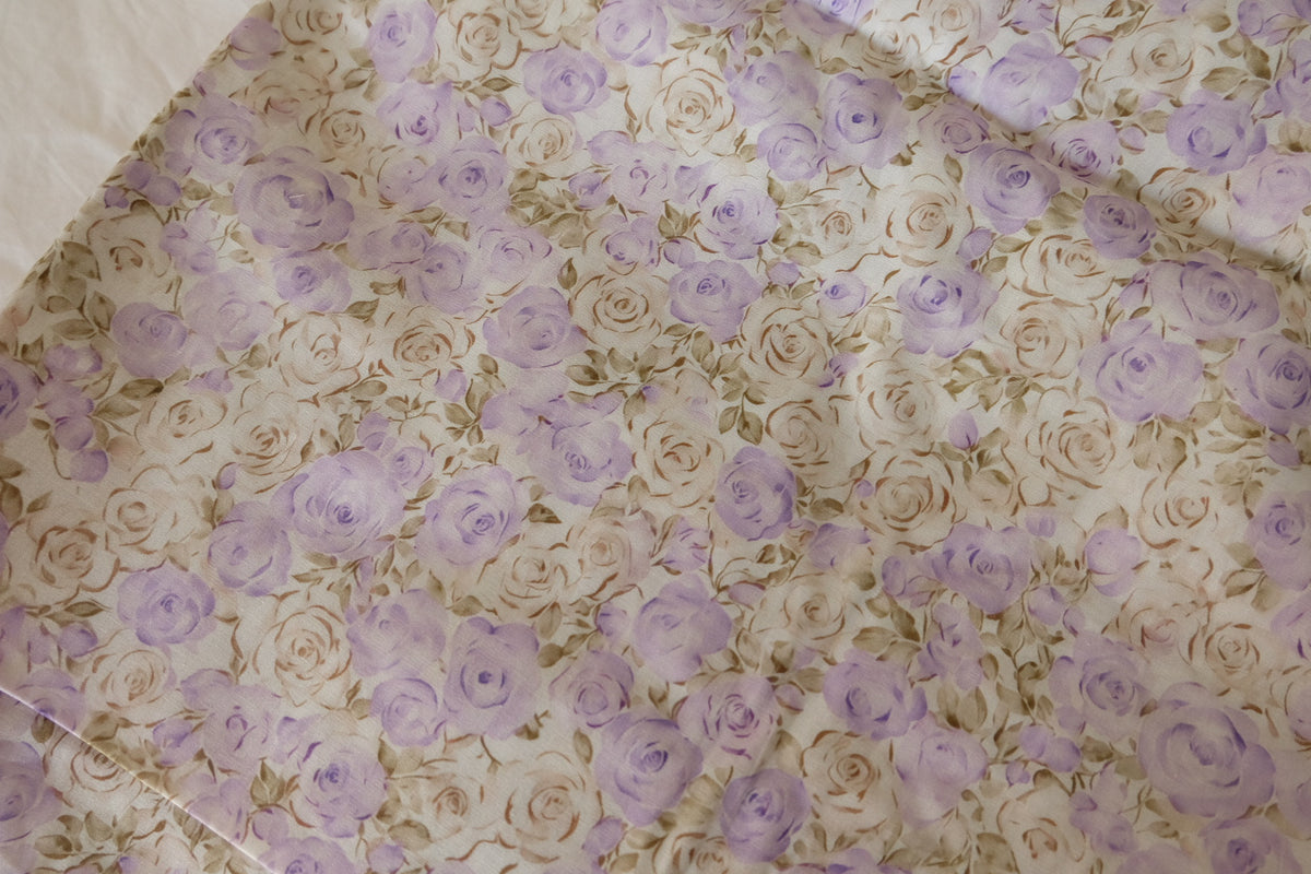 Lavender & Cream Vintage Roses Cotton Poplin – 3.28 yd