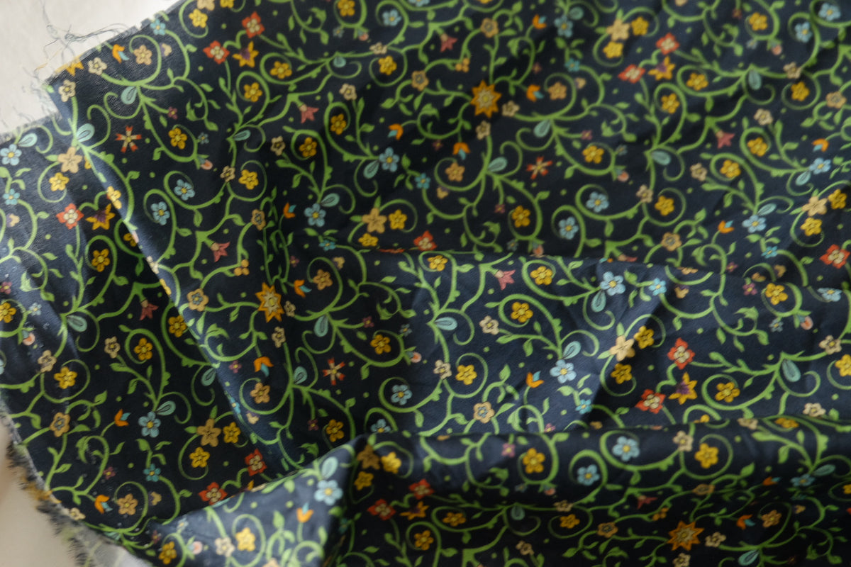 Midnight Vine Cotton Lawn Remnant – 1.3 yd