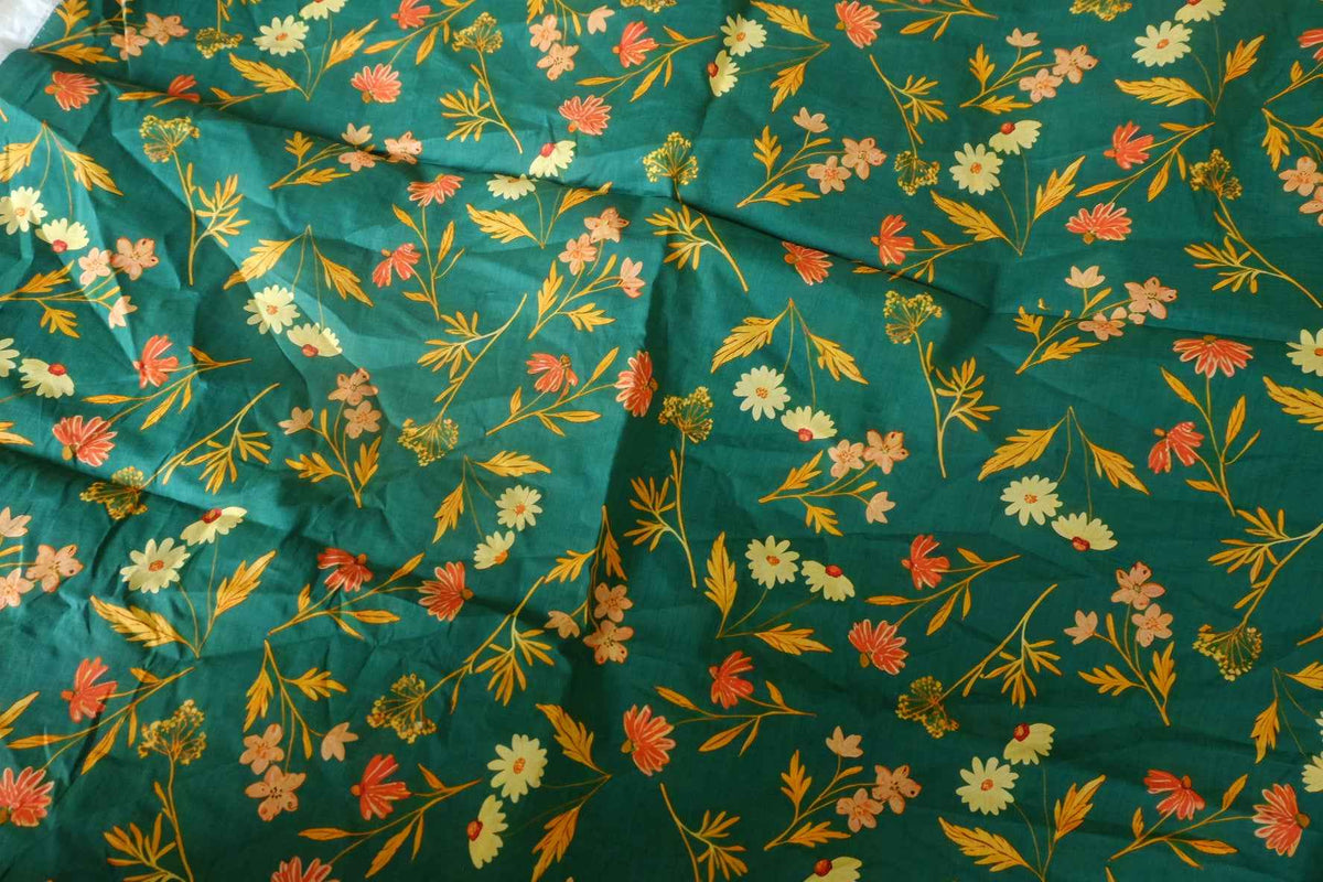 Teal Meadow Floral Cotton Lawn — 3.4 yd