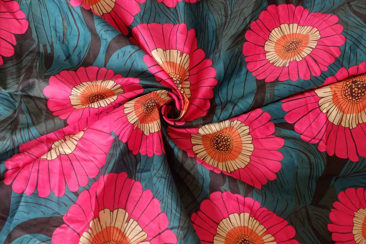 Electric Pink Blooms 80s Cotton Sateen – 2.41 yd (Continuous Cut Available)