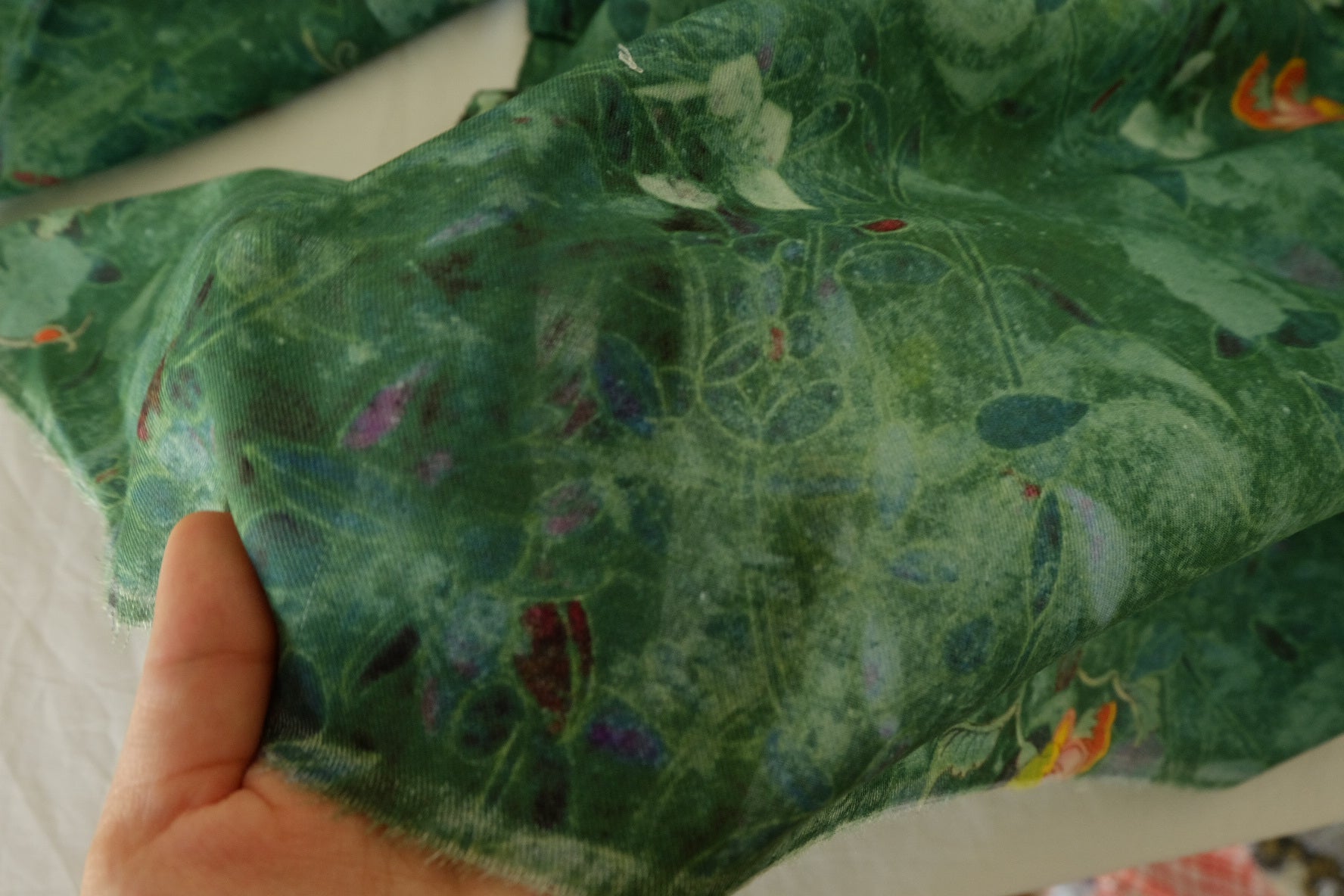 Soft Green Watercolor Botanical Cotton Twill Fabric – 2.8 yd
